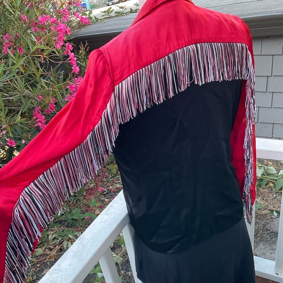 Vintage Rusty’s Place LTD. open front satin jacket fringe color block Small - Picture 3 of 16